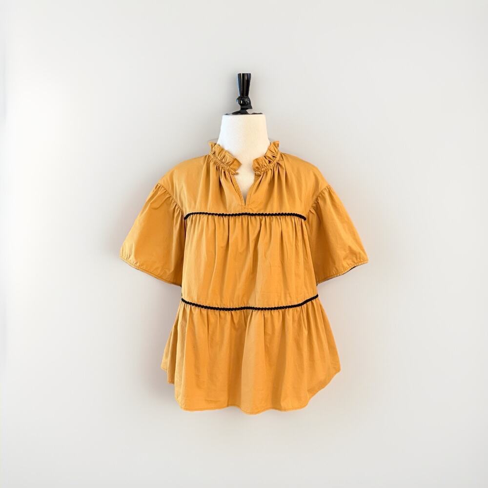 Crosby By Mollie Burch Top Women’s Size XS Gold Mustard Loose Cotton Blouse
